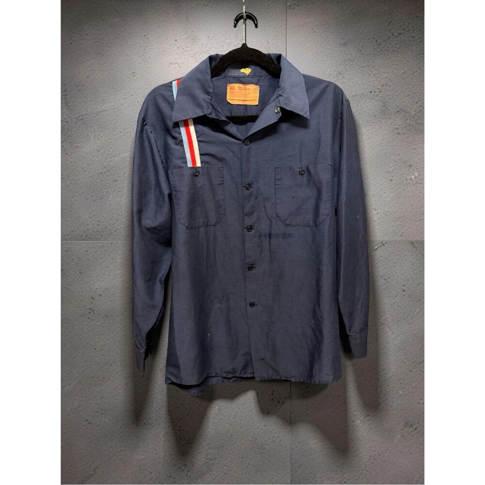 Vintage Union Made USA MM Miller Work Shirt Navy Stripe Men L Distressed Grunge